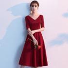 Short-sleeve V-neck A-line Cocktail Dress (various Designs)