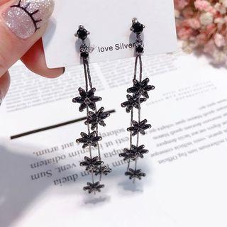 Rhinestone Fringed Earring 1 Pair - Black - One Size