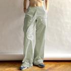Plain High Waist Wide-fit Pants