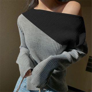 Off-shoulder Two-tone Knit Top