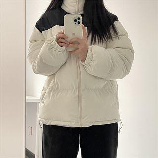 Color Block Plain Padded Coat Almond - One Size