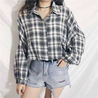 Plaid Lantern-sleeve Shirt