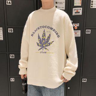 Leaf Printed Long-sleeve Sweater