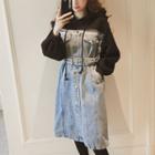 Mock Two-piece Denim Panel Hoodie Dress