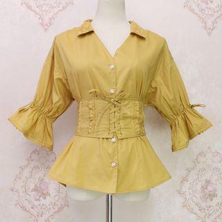 Elbow-sleeve Shirt With Belt
