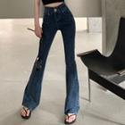 Short-sleeve Number Cropped T-shirt / High Waist Bootcut Jeans