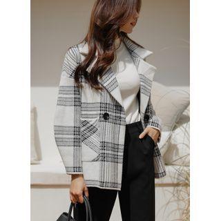 Double-button Plaid Knit Blazer
