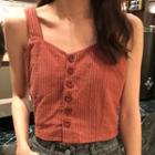 Wide Strap Striped Buttoned Cropped Top