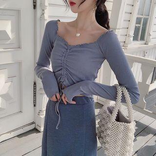 Wide-neck Drawstring Crop Top