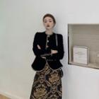 Contrast Trim Jacket / Printed Midi Pencil Skirt