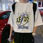Elbow-sleeve Lightning Print Lettering T-shirt