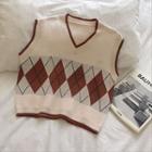 Argyle Pattern Knit Vest Almond - One Size