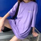 Lettering Elbow-sleeve T-shirt Purple - One Size