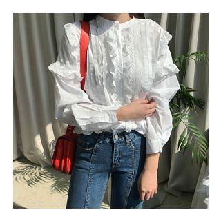 Laced Pin-tuck Front Blouse