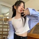 Long-sleeve Panel Shirt Blue - One Size