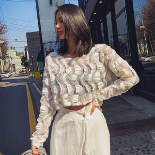 Ruffle-trim See-through Cropped Top