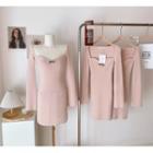 Long-sleeve A-line Knit Dress Pink - One Size