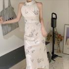 Floral Stand-collar Sleeveless Dress