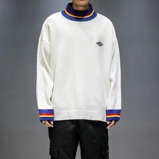Mock-neck Contrast Hem Sweater