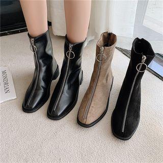 Faux Leather Chunky Heel Zip-up Short Boots