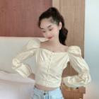 Ruched Square-neck Long-sleeve Slim-fit Blouse