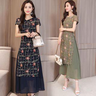 Floral Patterned Short Sleeve Maxi Dress