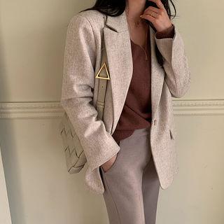 Single-breasted Woolen Blazer Light Beige - One Size