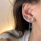 Butterfly Rhinestone Asymmetrical Alloy Earring 1 Pair - Silver Needle - Stud Earrings - Silver - One Size