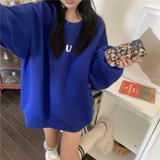 Long-sleeve Lettering Sweatshirt Blue - One Size