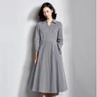 Side Tie 3/4-sleeve Collared Dress