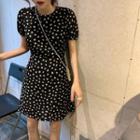 Short-sleeve Floral Mini Chiffon Dress Daisy - Black - One Size