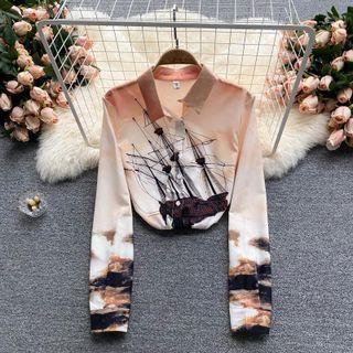 Sailboat Print Long-sleeve Top