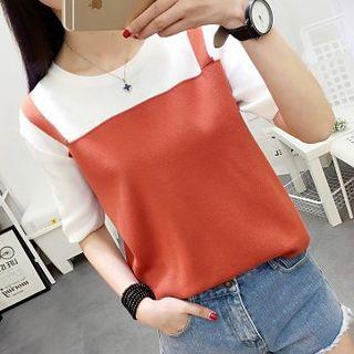 Color Panel Knit Short Sleeve T-shirt