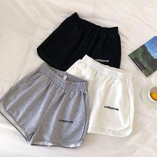 Lettering Embroidered High-waist Shorts