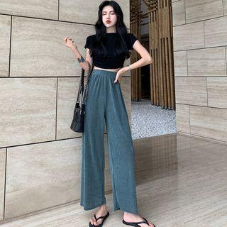 Cut Out Short-sleeve Top / Wide Leg Pants