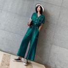 Short-sleeve Wide Leg Cargo Jumpsuit