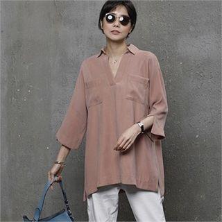 Slit 3/4-sleeve Boxy Shirt