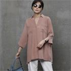 Slit 3/4-sleeve Boxy Shirt