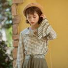 Long-sleeve Double Breasted Gingham Top