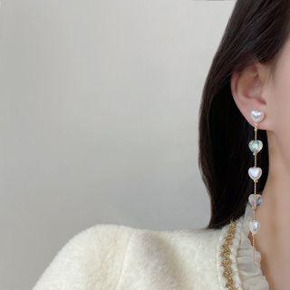 Faux Pearl Heart Drop Earring E4495 - 1 Pair - Gold - One Size