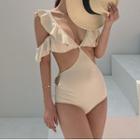 Ruffled Cold-shoulder Cut-out Swimsuit