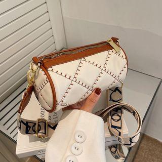 Contrast Trim Faux Leather Barrel Crossbody Bag