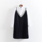 Set: Pocket Detail Shirt + Contrast Trim Pinafore Dress