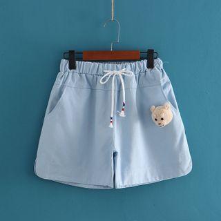 Bear Applique Elastic Print Wide Leg Shorts