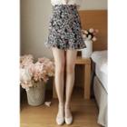 Floral Print Frill-hem Mini Skirt