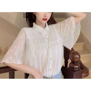 Short-sleeve Chiffon Shirt White - One Size