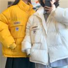 Letter Embroidered Zip Padded Coat