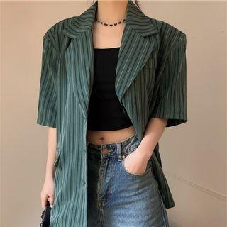 Short-sleeve Striped Blazer Green - One Size