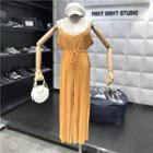 Spaghetti Strap Crinkled Wide-leg Jumpsuit