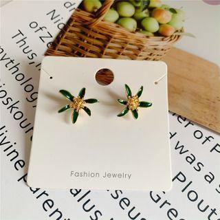 Flower Alloy Earring 1 Pair - S925 Sterling Silver - Stud Earring - Green - One Size